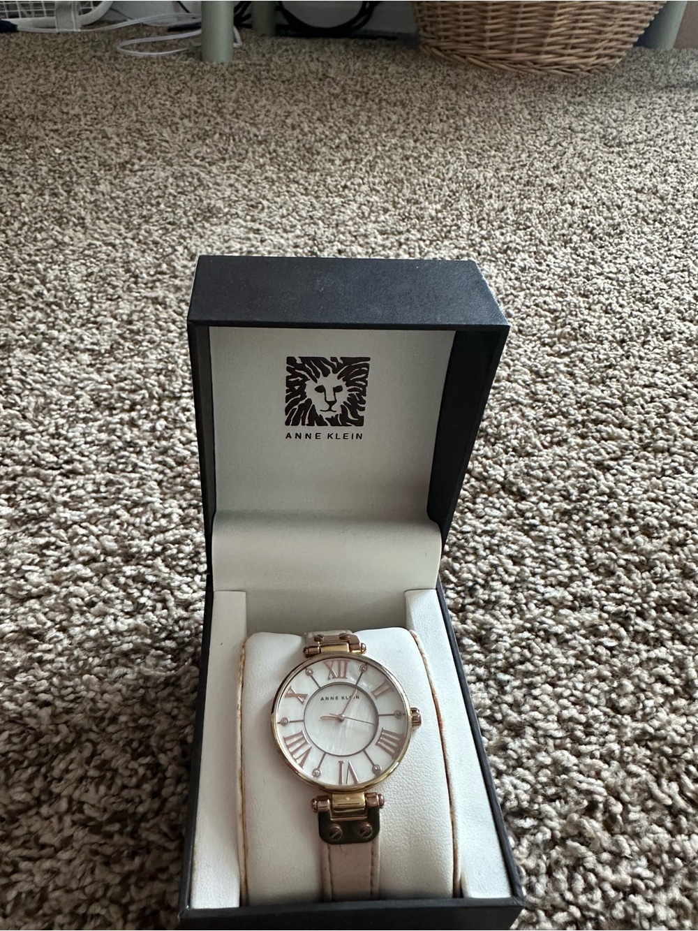 Anne Klein Cream Leather Strap Watch with Gold Accents